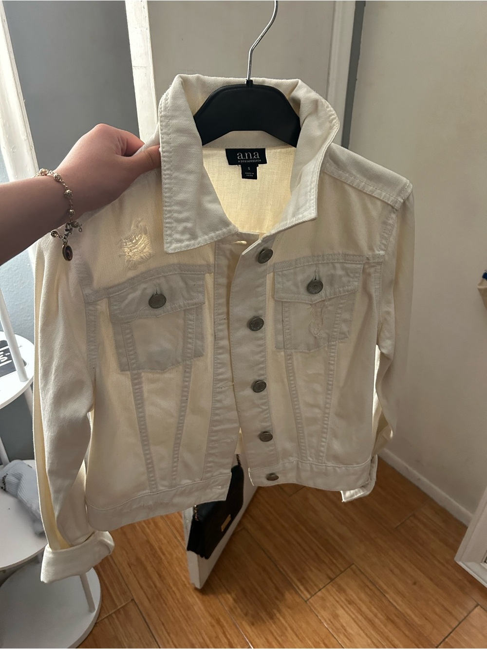 a.n.a Cream Denim Jacket with Button-Front Pockets